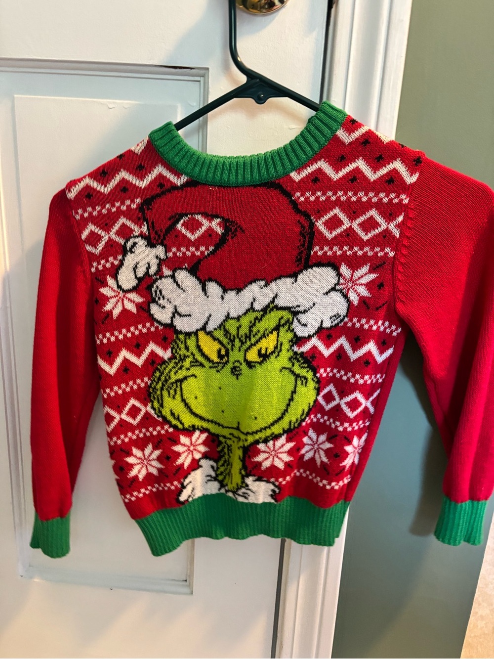 jumping beans Red Grinch Crewneck Sweater with Green Trim